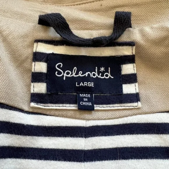 Splendid Beige Barn Coat Stripe Lining Preppy Coastal Jacket L French Girl - Picture 7 of 15